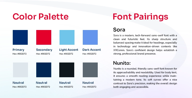 XRComm Color Palette - Font Pairings